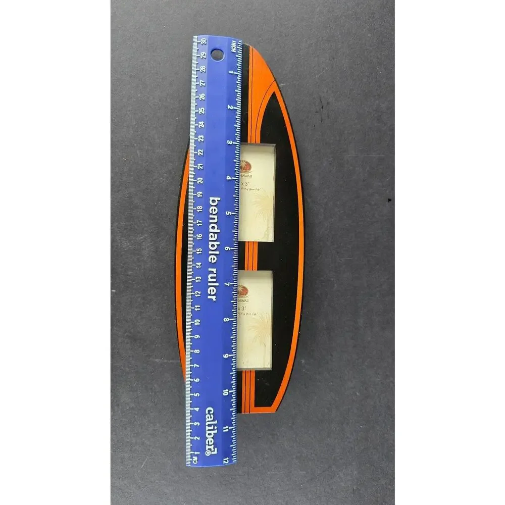 KC Hawaii Surfboard Double Picture Frame 2x3 Black Orange Wood Tabletop Decor